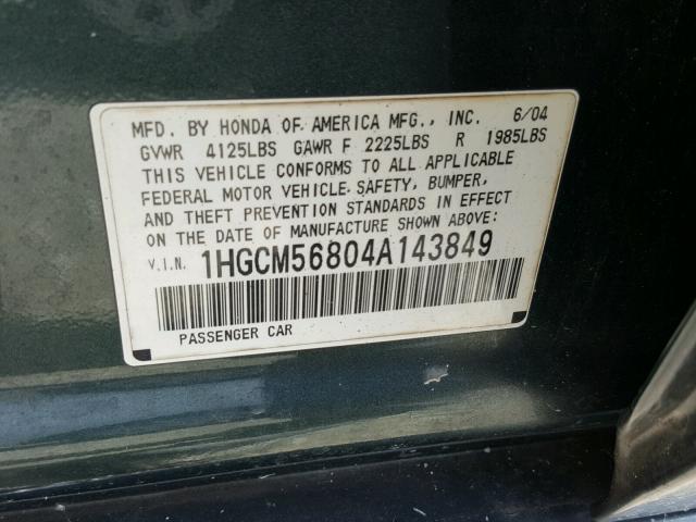 1HGCM56804A143849 - 2004 HONDA ACCORD EX GRAY photo 10