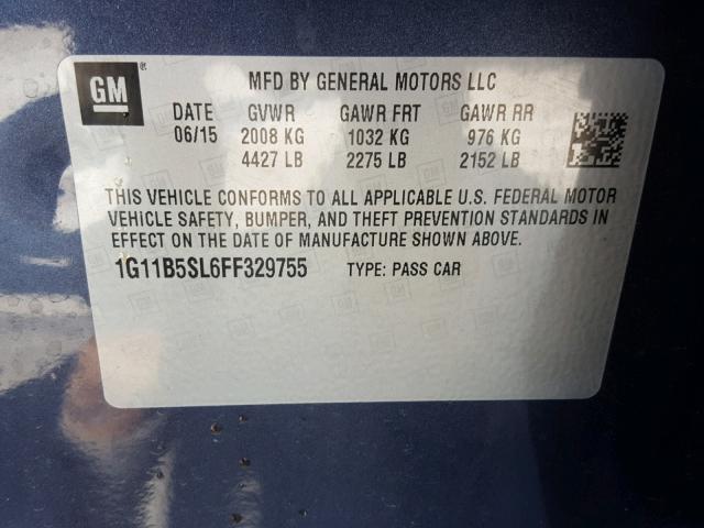 1G11B5SL6FF329755 - 2015 CHEVROLET MALIBU LS ლურჯი ფოტო 10