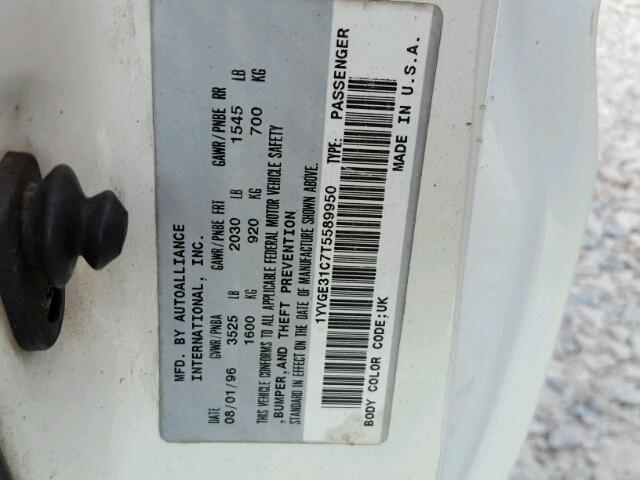 1YVGE31C7T5589950 - 1996 MAZDA MX-6 BASE WHITE photo 10