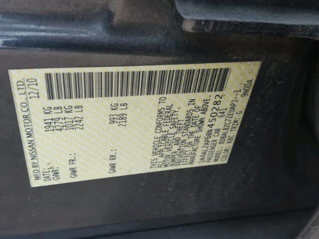 1N4AL2AP6BN450282 - 2011 NISSAN ALTIMA BAS GRAY photo 10