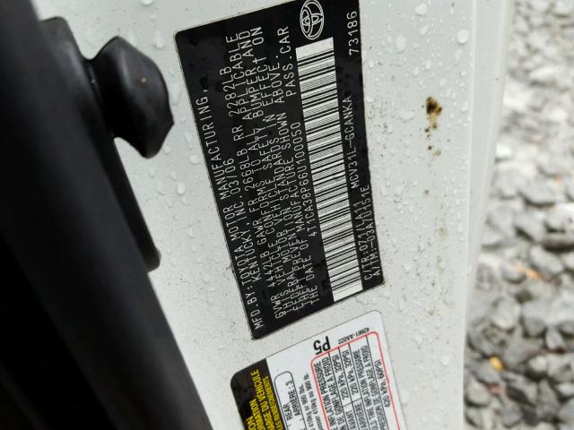 4T1CA38P66U100050 - 2006 TOYOTA CAMRY SOLA WHITE photo 10