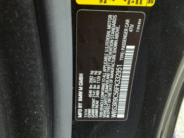 WBS3R9C56FK332951 - 2015 BMW M4 BLACK photo 10