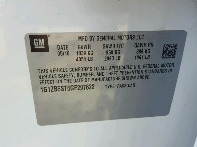 1G1ZB5ST6GF297622 - 2016 CHEVROLET MALIBU LS Ağ foto 10