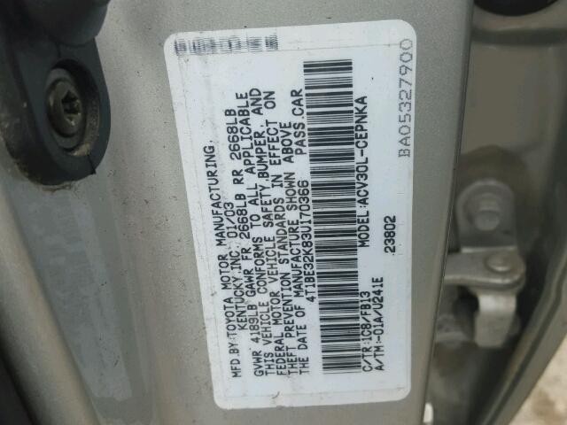 4T1BE32K83U170366 - 2003 TOYOTA CAMRY LE SILVER photo 10