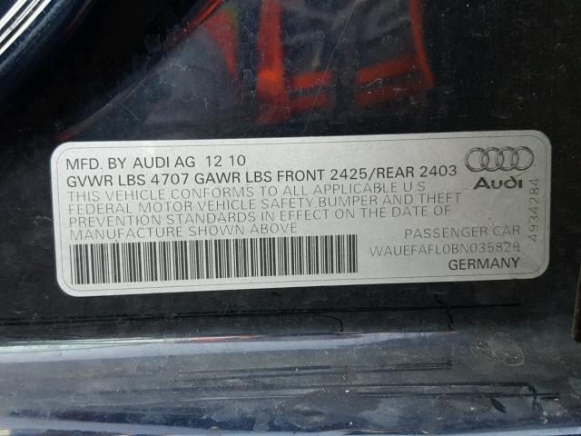 WAUEFAFL0BN035829 - 2011 AUDI A4 PREMIUM BLUE photo 10