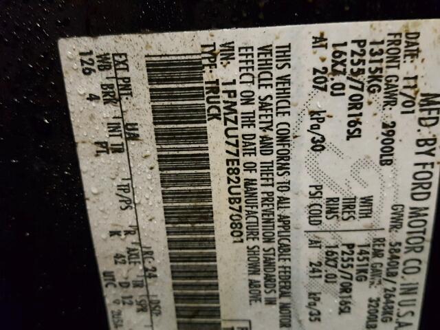 1FMZU77E82UB70801 - 2002 FORD EXPLORER S BLACK photo 10