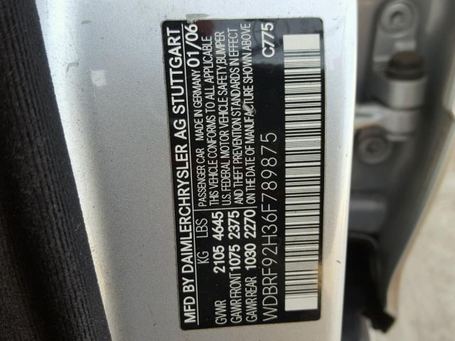 WDBRF92H36F789875 - 2006 MERCEDES-BENZ C GENERATI SILVER photo 10