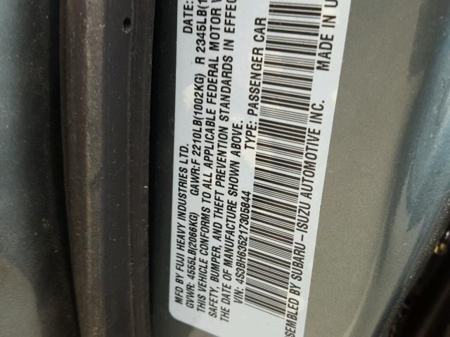 4S3BH635217305844 - 2001 SUBARU LEGACY L GRAY photo 10