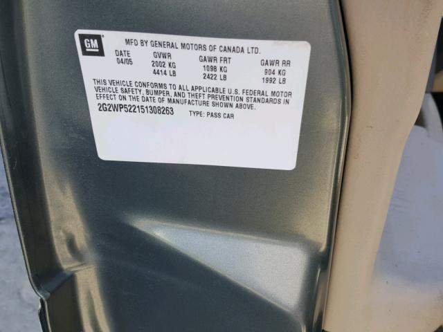 2G2WP522151308263 - 2005 PONTIAC GRAND PRIX Сріблястий фото 10