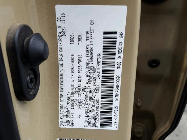 3TMDZ5BN9HM017885 - 2017 TOYOTA TACOMA DOU BEIGE photo 10