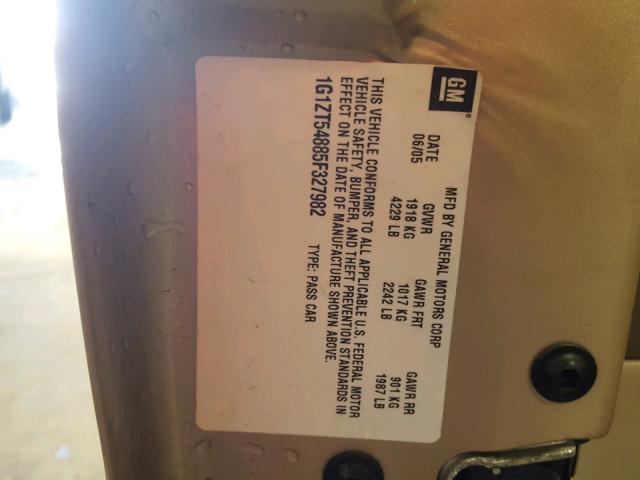 1G1ZT54885F327982 - 2005 CHEVROLET MALIBU LS GOLD photo 10