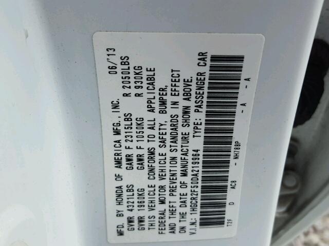 1HGCR2F50DA219964 - 2013 HONDA ACCORD SPO WHITE photo 10