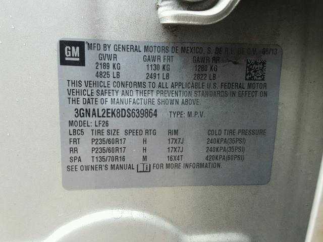 3GNAL2EK8DS639864 - 2013 CHEVROLET CAPTIVA LS 米色 照片 10