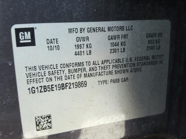 1G1ZB5E19BF219869 - 2011 CHEVROLET MALIBU LS Boz foto 10