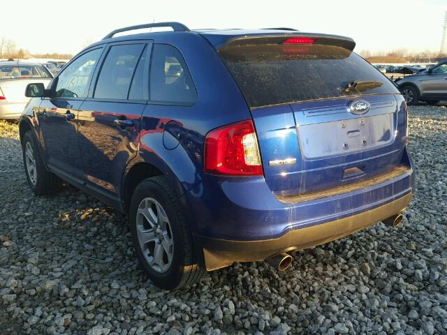 2FMDK3JC5EBA55339 - 2014 FORD EDGE SEL BLUE photo 3