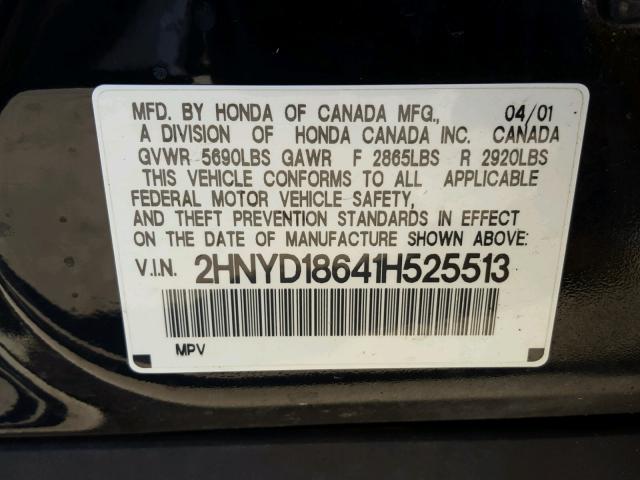 2HNYD18641H525513 - 2001 ACURA MDX TOURIN BLACK photo 10