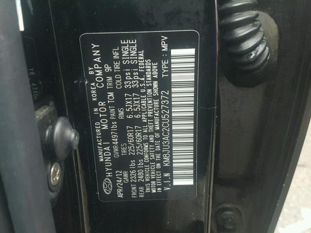 KM8JU3AC2CU527372 - 2012 HYUNDAI TUCSON GLS BLACK photo 10