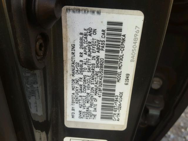 4T1BF32K42U528820 - 2002 TOYOTA CAMRY GREEN photo 10