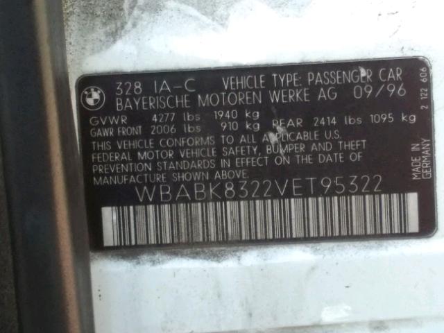 WBABK8322VET95322 - 1997 BMW 328 IC AUT WHITE photo 10