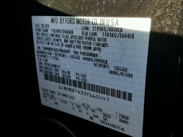 1LNHM87A33Y665447 - 2003 LINCOLN LS 黑色 照片 10