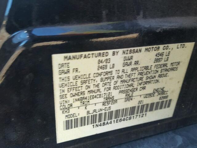 1N4BA41E64C817121 - 2004 NISSAN MAXIMA SE BLACK photo 10