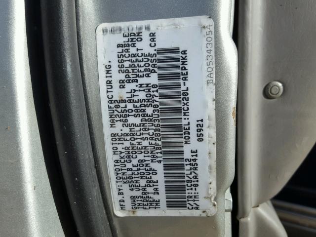 4T1BF28B63U307710 - 2003 TOYOTA AVALON XL SILVER photo 10