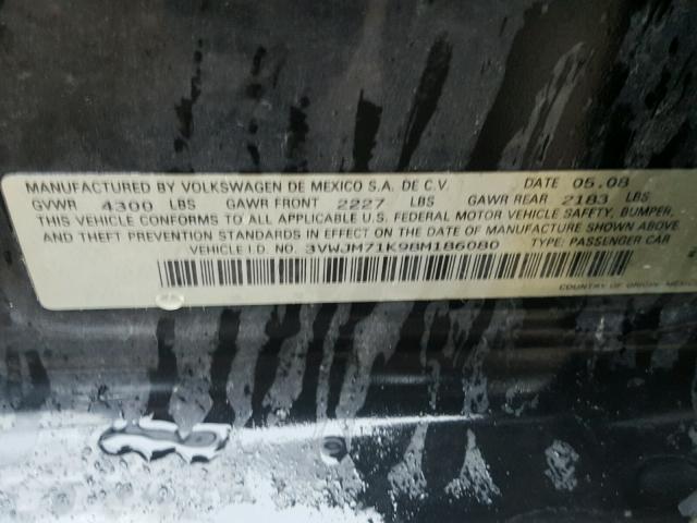 3VWJM71K98M186080 - 2008 VOLKSWAGEN JETTA S 黑色 照片 9