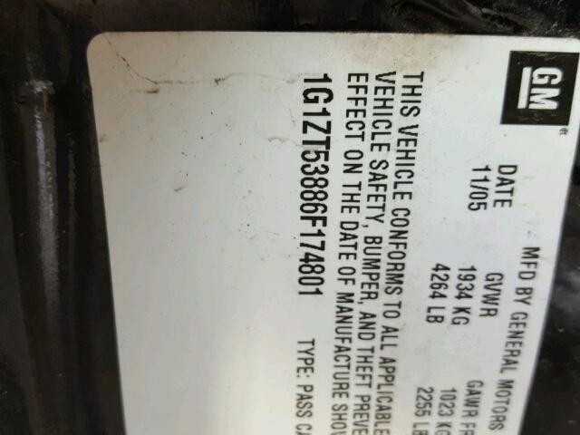 1G1ZT53886F174801 - 2006 CHEVROLET MALIBU LT Қара фото 10