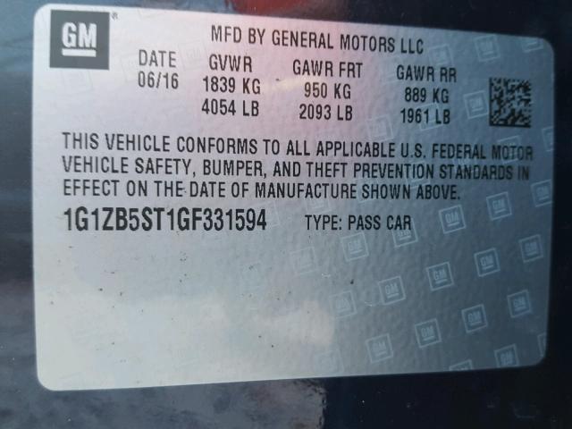 1G1ZB5ST1GF331594 - 2016 CHEVROLET MALIBU LS ნაცრისფერი ფოტო 10