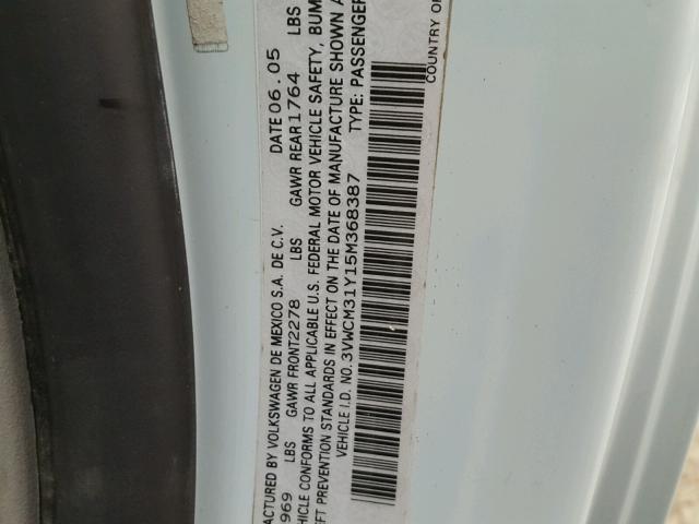 3VWCM31Y15M368387 - 2005 VOLKSWAGEN NEW BEETLE 蓝色 照片 10