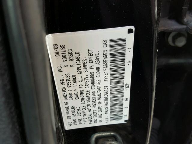 1HGCP36878A064437 - 2008 HONDA ACCORD EXL BLACK photo 10