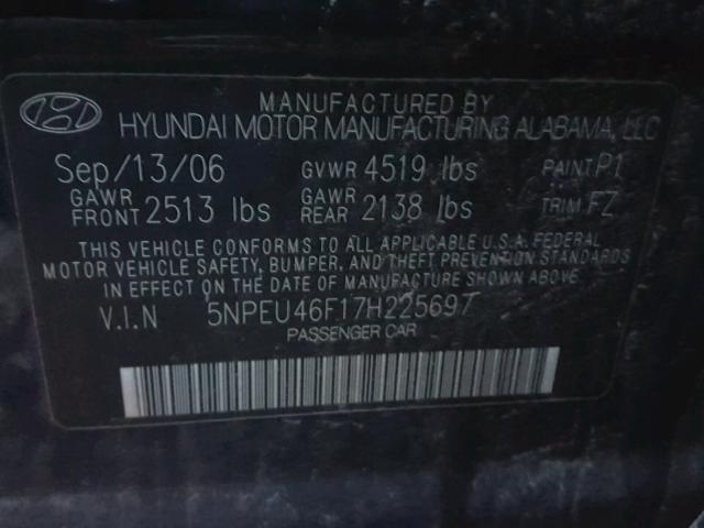 5NPEU46F17H225697 - 2007 HYUNDAI SONATA SE BLUE photo 10