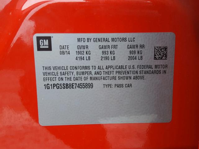 1G1PG5SB8E7455899 - 2014 CHEVROLET CRUZE LTZ RED photo 10