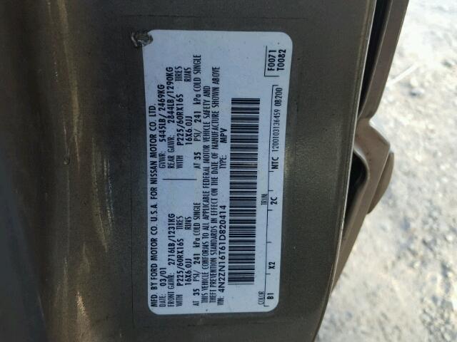 4N2ZN16T61D820414 - 2001 NISSAN QUEST SE TAN photo 10