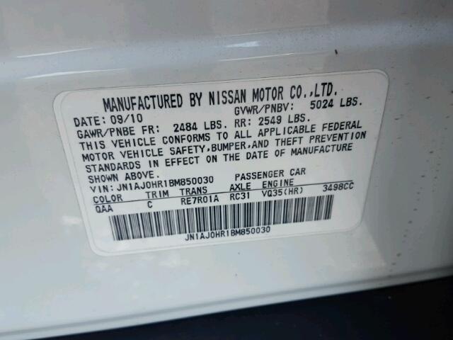 JN1AJ0HR1BM850030 - 2011 INFINITI EX35 BASE WHITE photo 10