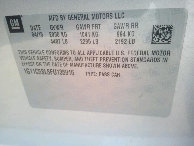 1G11C5SL8FU135916 - 2015 CHEVROLET MALIBU 1LT 银色 照片 10