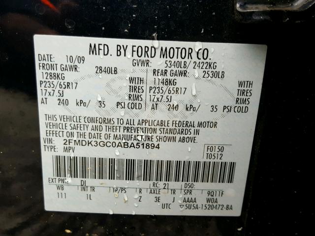 2FMDK3GC0ABA51894 - 2010 FORD EDGE SE BLUE photo 10