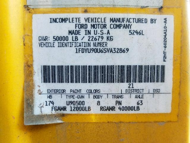 1FDYU90U6SVA32869 - 1995 FORD L-SERIES L YELLOW photo 10