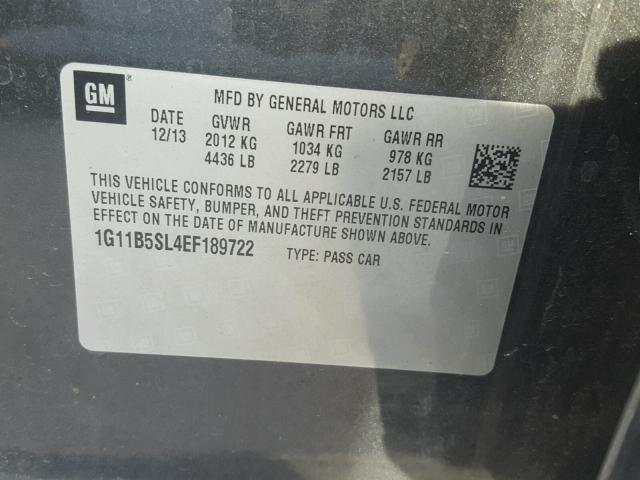 1G11B5SL4EF189722 - 2014 CHEVROLET MALIBU LS 石墨色 照片 10