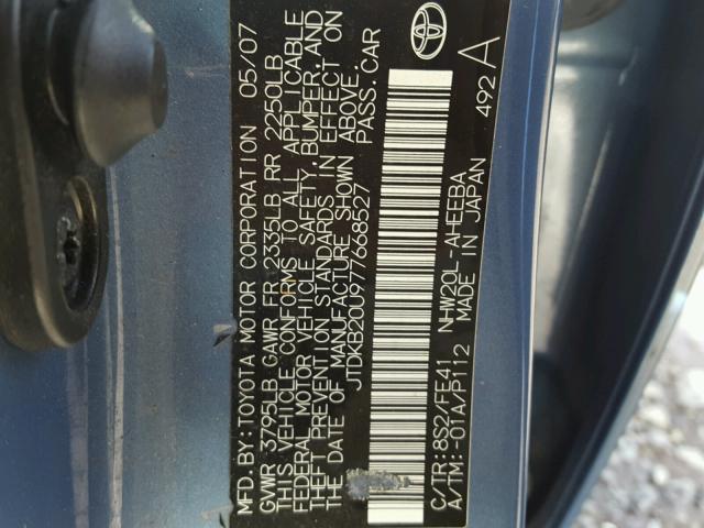 JTDKB20U977668527 - 2007 TOYOTA PRIUS BLUE photo 10