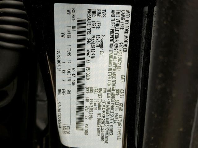 1FADP3E28FL254089 - 2015 FORD FOCUS S BLACK photo 10