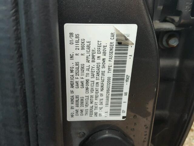 19UUA66298A032060 - 2008 ACURA TL GRAY photo 10