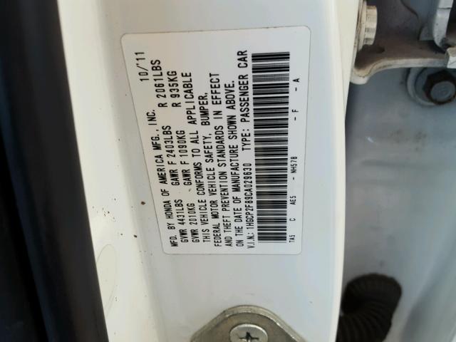 1HGCP2F89CA029630 - 2012 HONDA ACCORD EXL WHITE photo 10