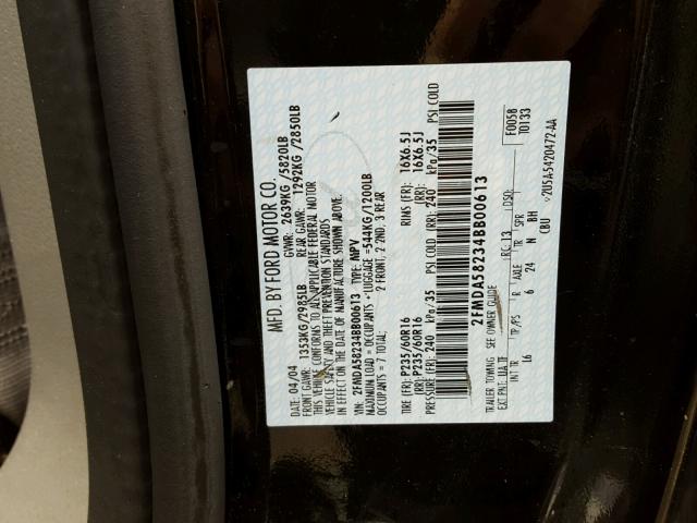 2FMDA58234BB00613 - 2004 FORD FREESTAR L BLACK photo 10