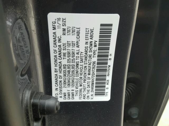 2HKRM4H72GH726296 - 2016 HONDA CR-V EXL GRAY photo 10