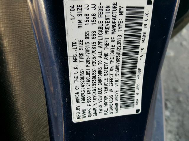 SHSRD78854U223813 - 2004 HONDA CR-V EX BLUE photo 10