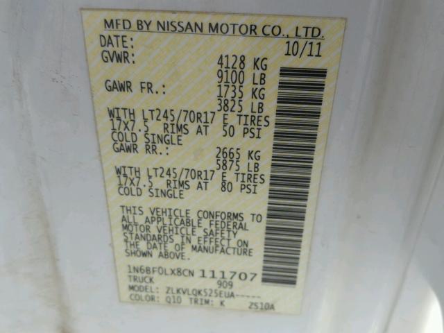 1N6BF0LX8CN111707 - 2012 NISSAN NV 2500 WHITE photo 10