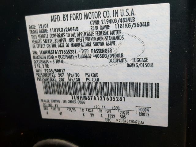 1LNHM87A12Y635281 - 2002 LINCOLN LS BLACK photo 10