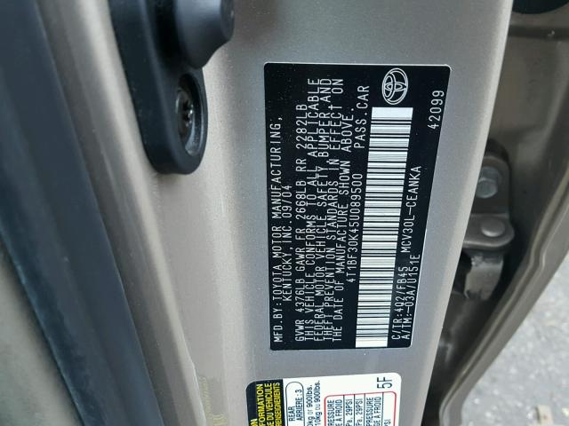 4T1BF30K45U089500 - 2005 TOYOTA CAMRY LE TAN photo 10