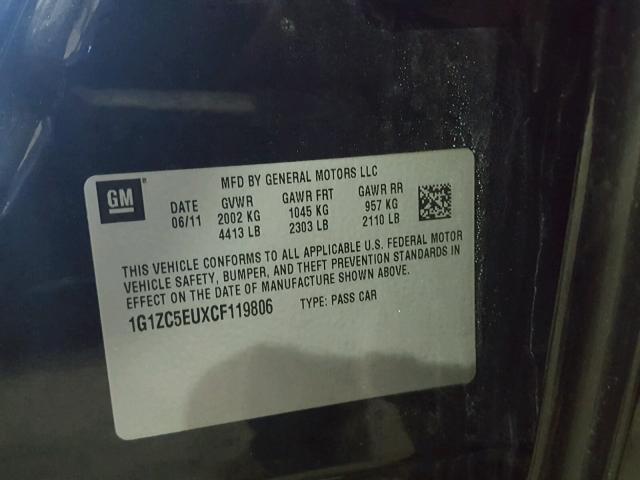 1G1ZC5EUXCF119806 - 2012 CHEVROLET MALIBU 1LT BLACK photo 10